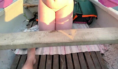 Curvy amateur with huge pierced tits fucks on the boat