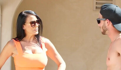Beautiful MILF Reagan Foxx makes a guy hard with her big round tits