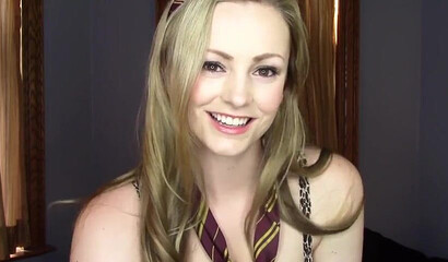 Beautiful blonde chick teasing with her big natural boobs on webcam