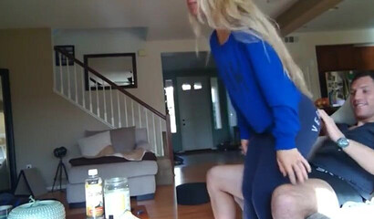 Blonde goddess Nicole Aniston rides her boyfriend at home