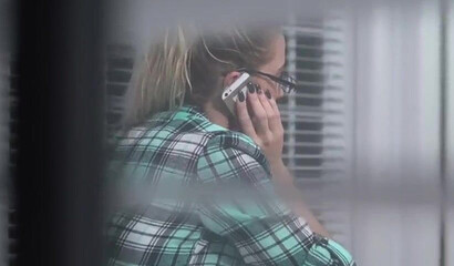 Blonde chick with glasses fucks her stepbrother after a breakup
