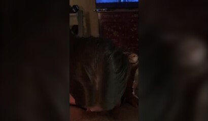 Tanned amateur brunette sucking and riding boyfriend's dick and gets creampied