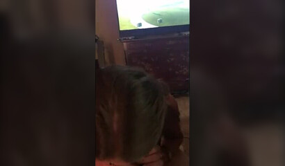 Tanned amateur brunette sucking and riding boyfriend's dick and gets creampied