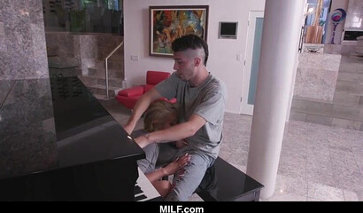 Big tit MILF Rachael Cavalli seducing her stepson to suck and ride his boner