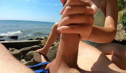 POV cock riding on the beach with superb amateur babe