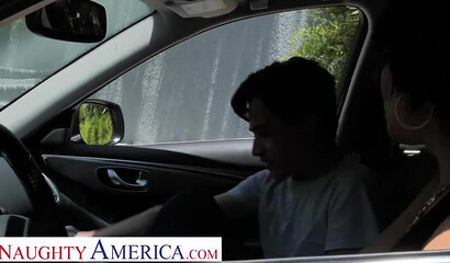 Mature brunette stepmom with big tits riding her son's friend