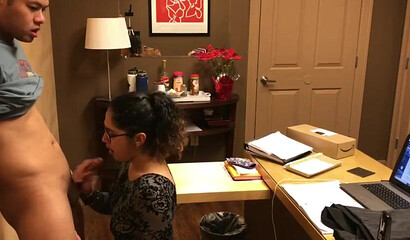 Sexy Latina with glasses sucking and fucking in the office