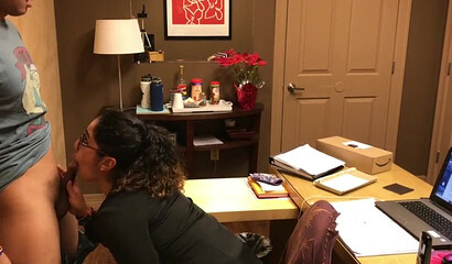 Sexy Latina with glasses sucking and fucking in the office