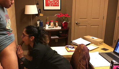Sexy Latina with glasses sucking and fucking in the office