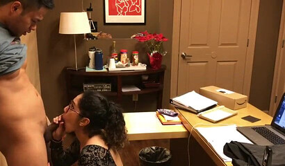 Sexy Latina with glasses sucking and fucking in the office
