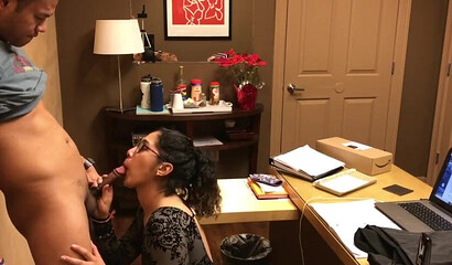 Sexy Latina with glasses sucking and fucking in the office
