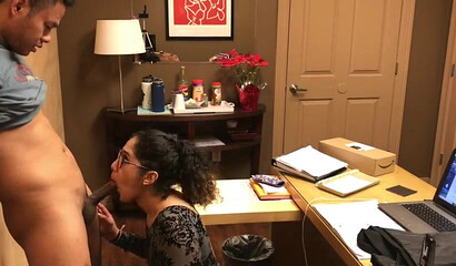 Sexy Latina with glasses sucking and fucking in the office