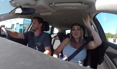 Busty MILF Aubrey Black seduces uber driver and rides him in a car