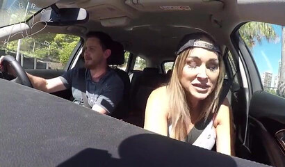 Busty MILF Aubrey Black seduces uber driver and rides him in a car