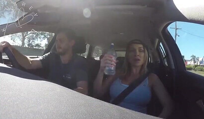 Busty MILF Aubrey Black seduces uber driver and rides him in a car