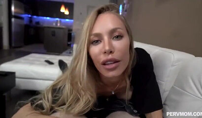 Slutty stepmom Nicole Aniston helping her stepson to get rid of his big boner