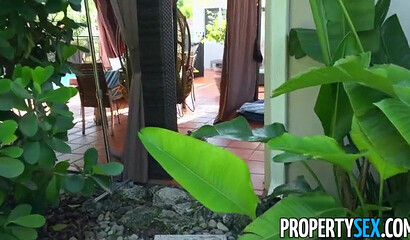 Busty ebony hottie Julie Kay taking her landlord's white dick up her snatch