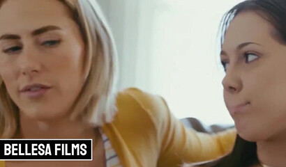 Three beautiful lesbians strips and please each other on the sofa