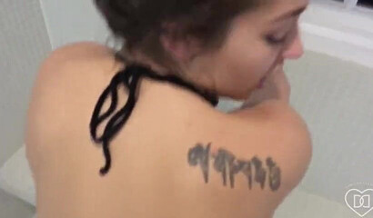 Beautiful Dani Daniels getting her hairy snatch destroyed in the bathroom