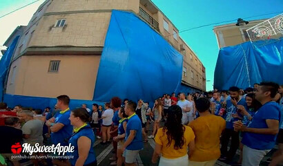 Amateur vixen Mysweetapple has public sex during La Tomatina in Spain