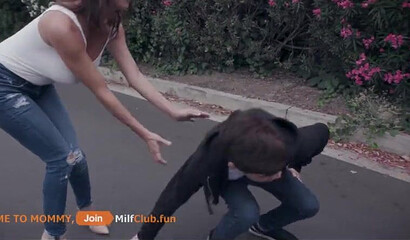 Busty redhead cougar Alexis Fawx lets young teenage boy destroy her hungry pussy