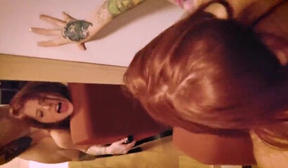 Small boobed redhead Maru Karv enjoys standing sex in front of the mirror