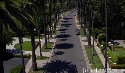 Busty Aussie pornstar in black latex Angela White gets gangbanged and facialed