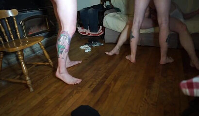 Tick tattooed amateur slut having foursome with bisexual men