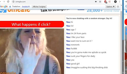 Naughty blonde stripping and fingering her pussy via Omegle