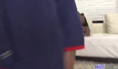 Busty ebony mom Osa Lovely receives oral pleasure and sucks white dick