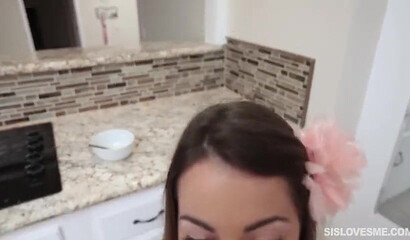 Stunning teen Lily Adams gets her pussy massaged and dicked by her stepbrother