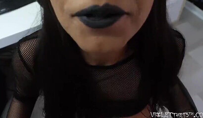 Busty Goth girlfriend gives phenomenal boobjob and fucks in chair