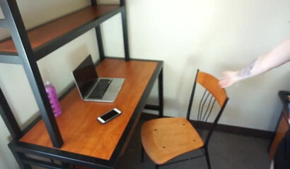 Sexy office babe stripping and masturbating to orgasm at work