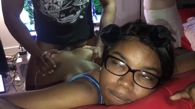 Nerdy ebony teen gets bent over the sofa and pounded by her boyfriend