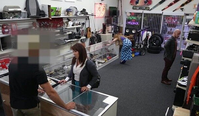 Desperate MILF sells hubby's baseball cards and fucks store manager at the office