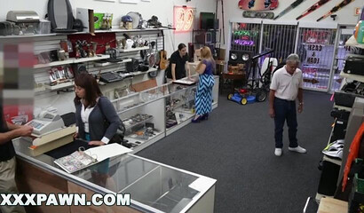 Desperate MILF sells hubby's baseball cards and fucks store manager at the office