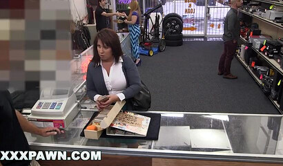 Desperate MILF sells hubby's baseball cards and fucks store manager at the office