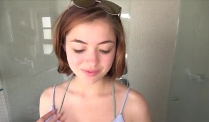 Beautiful Japanese doll gets her perky tits exposed and massaged in the bathroom