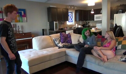 Blonde MILF gives her shy stepson a couple of sex lessons