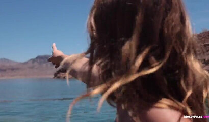 Busty blonde Molly Pills gets both of her holes pounded on public beach