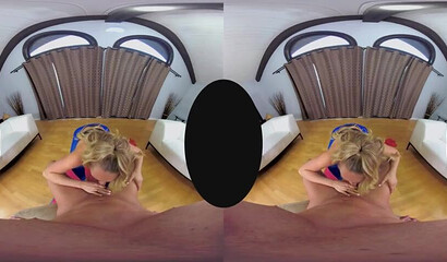 Big ass blonde AJ Applegate gets her leggings ripped during intense VR cock ride