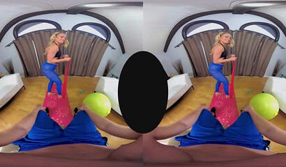 Big ass blonde AJ Applegate gets her leggings ripped during intense VR cock ride