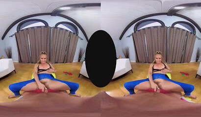 Big ass blonde AJ Applegate gets her leggings ripped during intense VR cock ride