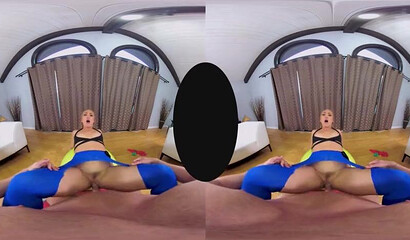 Big ass blonde AJ Applegate gets her leggings ripped during intense VR cock ride