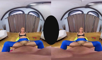 Big ass blonde AJ Applegate gets her leggings ripped during intense VR cock ride