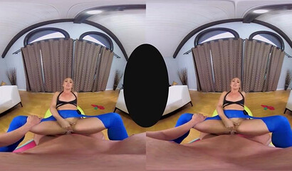 Big ass blonde AJ Applegate gets her leggings ripped during intense VR cock ride