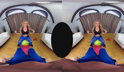 Big ass blonde AJ Applegate gets her leggings ripped during intense VR cock ride