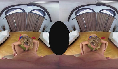 Big ass blonde AJ Applegate gets her leggings ripped during intense VR cock ride