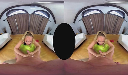 Big ass blonde AJ Applegate gets her leggings ripped during intense VR cock ride