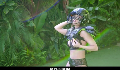 Busty female football player Britney Amber gets fucked on the field